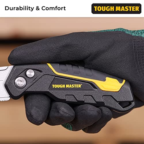 TOUGH MASTER Folding Utility Knife, Plus 4 Piece SK2 Blades, Retractable Function, Aluminium Alloy Handle, Comfortable Grip Ideal for Cutting Plastic, Wood, Paper (TM-UFK174) — view 3