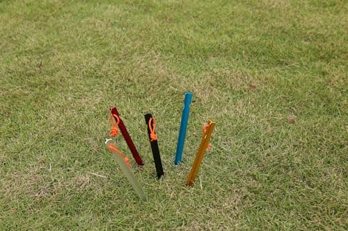 20 Pack Tent Pegs Aluminium Alloy Tent Stakes with Drawstring Bag for Outdoor Camping Trip Hiking Beach Heavy Duty and Mixed Color(5 color mix) — view 2