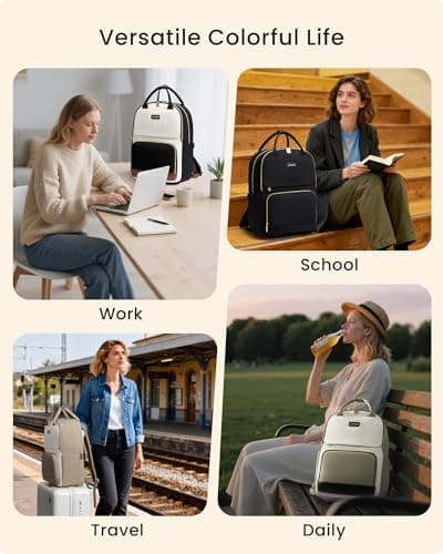LOVEVOOK Laptop Backpack for Women with Secure Side Tumbler Holders, 15.6 inch Travel Work Rucksack for Ladies, Waterproof Large School Bag with Sturdy Handle, Chic Casual Daypack for College Teacher — view 6