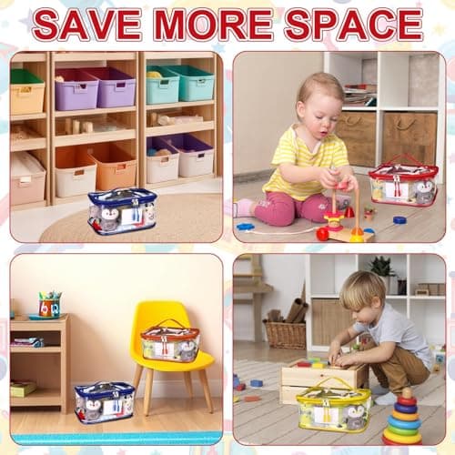 8 Packs Clear Toy Storage Bag with Name Tag, Waterproof Travel PVC Toy Organizer Case with Handles Toy Pouch for Building Blocks Puzzle — view 6