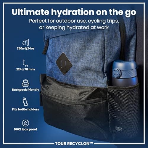 ION8 Sports Water Bottle, 750 ml/24 oz, Leak Proof, Easy to Open, Secure Lock, Dishwasher Safe, BPA Free, Flip Cover, Carry Handle, Soft Touch Contoured Grip, Easy Clean, Odour Free, Navy — view 2