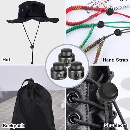 GGXZHT 12 Pack Black Plastic Heavy Duty Spring Cord Locks, Double Hole Drawstring Stopper for Drawstrings Shoelace Backpacks Paracord Camping Hiking — view 6