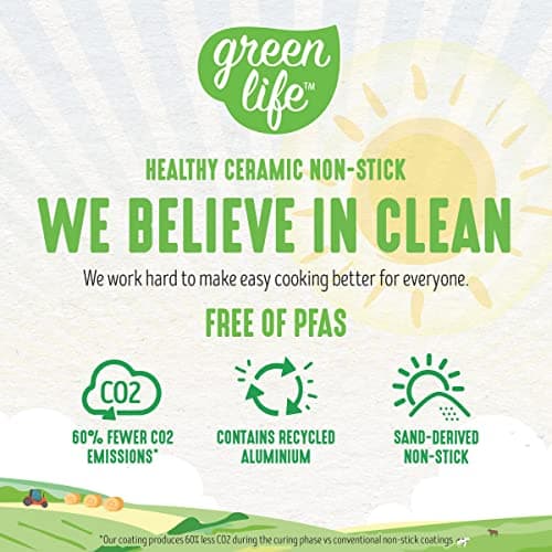 GreenLife Soft Grip Healthy Ceramic Nonstick 16 Piece Kitchen Cookware Pots and Pans Set, Includes Frying Pan Skillets Sauce and Casserole, PFAS-Free, Oven Safe, Turquoise — view 3