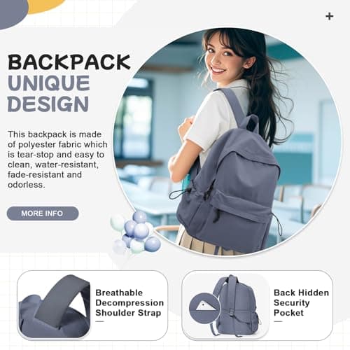 HYC00 School Backpack Womens, Causal Travel School Bags 14 Inch Laptop Backpack Rucksack Bag for Women Teenage Girls Boys Lightweight College Rucksack Water Resistant Bookbag Work Daypack, Blue Purple — view 4