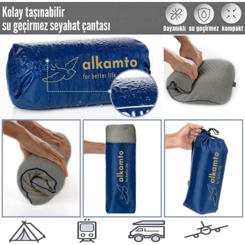 alkamto Travel Pillow - Ergonomic Neck Support Camping Memory Foam Pillow with Temperature-Regulating Pillowcase - Included Waterproof Travel Carry Bag (grey 40x25x10 cm) — view 5