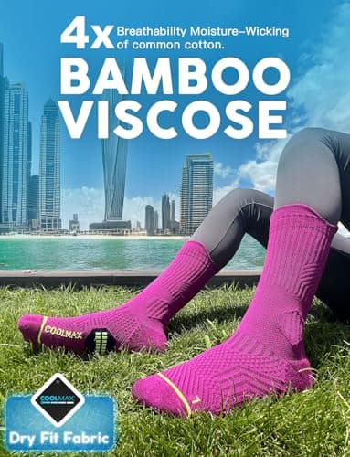 Juclise Bamboo Coolmax Crew Compression Running Socks Athletic Sport Hiking Workout Anti Blister Cushioned (UK, Numeric, 5, 8, Regular, Regular, Lavender Lux+Charged Purple+Wildberry) — view 3