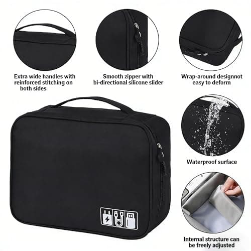 Travel Cable Organiser Bag, Electronics Tech Organizer Pouch Waterproof Padded Storage Case for Cables, Chargers, Hard Drives, Power Banks, Multi-Layer Carry Case for Travel and Office (Navy Blue) — view 4