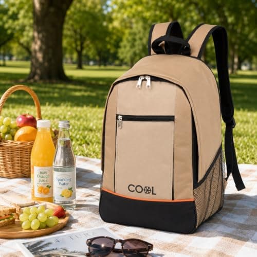 URBNLIVING 20L Insulated Cooler Backpack, Leak-Proof Thermal Foil Lining, Durable Polyester Construction, Hands-Free Food & Drink Storage for Camping, Picnics & Travel - Brown — view 2