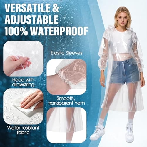 Chyaya 5 Pack Waterproof Poncho Adult, Emergency Portable Raincoat, Clear Rain Poncho with Sleeves & Hood, Reusable Rain Poncho Waterproof for Hiking Cycling Camping Travelling Festival — view 3