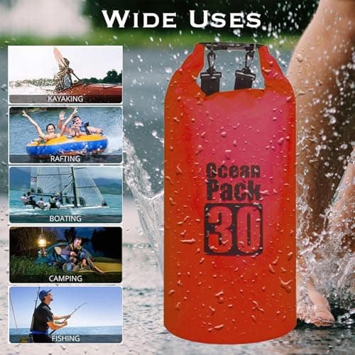 MORAINJAY 30L Red Dry Bag,Waterproof Bag with Double Adjustable Shoulder Strap,Large Capacity Dry Sack 2L 5L 10L 15L 20L 30L for Outdoor Camping,Rafting,Swimming,Boating,Surfing — view 4