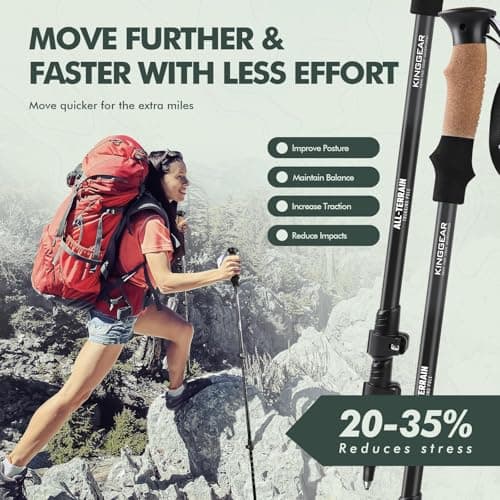 KINGGEAR Nordic Walking Stick, TP1 Hiking Poles Retractable Lightweight 7075 Aluminum, Trekking Poles with Flip Lock, Natural Cork and EVA Grip, 2pc Hiking Gear — view 3