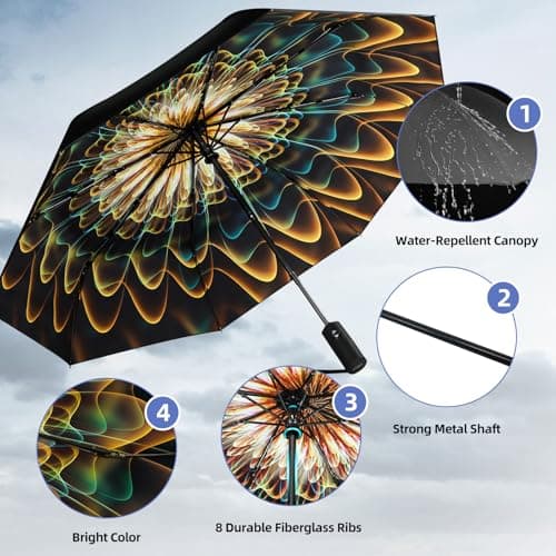 ZUOYOUZ Compact Travel Umbrella,Automatic,Lightweight,Windproof Strong,Folding Umbrella with Pattern for Rain&Sun-Men&Women — view 5