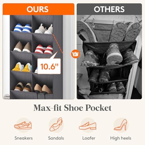 Lifewit 6 Tier Over the Door Shoe Organiser Hanging Rack Holder, Gray — view 3