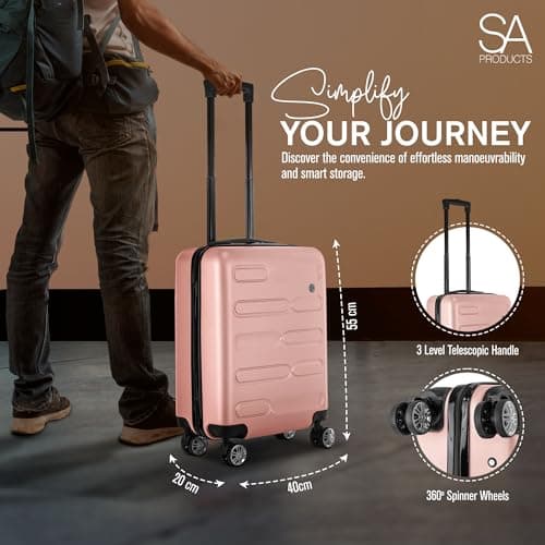 SA Products Cabin Suitcase - 34L Carry On Hard Shell Bag 55x40x20 Rose Gold — view 5