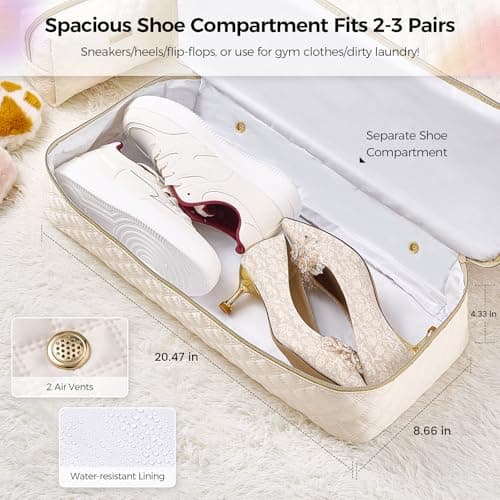 Gloppie 39L Foldable Travel Duffel Bag - Waterproof Gym Holdall & Mum Hospital Bag for Women Weekend Overnight Carry on Tote Bag with Shoes Compartment & Makeup Bag, 2 Pcs Set (Beige) — view 6