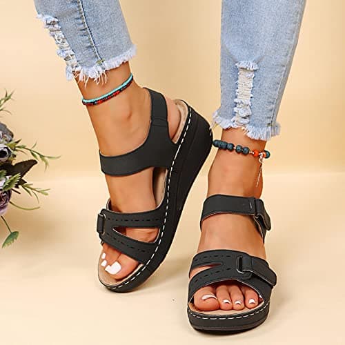 Women's Fashion Wedge Sandals -Arch Support Sandals For Women Lightweight Walking Casual Travel Breathable Flip Flop Womens Wide Fit Slippers Ladies Summer Beach Shoes for Indoor and Outdoor — view 2