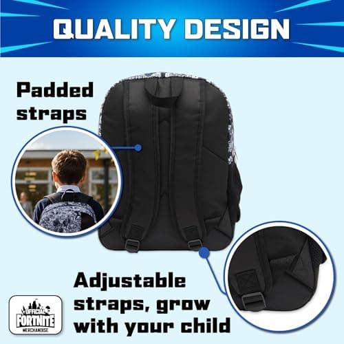 Fortnite Kids Backpack – Black & White Graffiti School Rucksack with Bottle Holders – Official Licensed, 42 x 32 x 12 cm — view 4