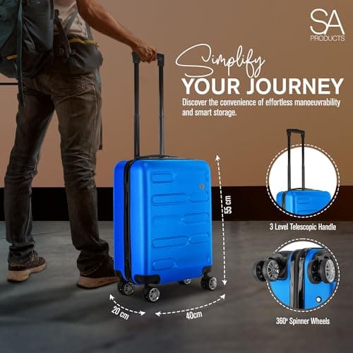 SA Products Cabin Suitcase - 34L Carry On Hard Shell Bag - 55x40x20 - Blue — view 5