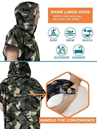 SUN CUBE Surf Poncho Changing Robe with Hood Thick Quick Dry Microfibre Wetsuit Changing Towel for Surfing Beach Swim Outdoor Sports Camo Green — view 4