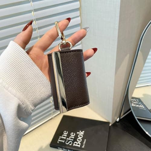 Foldable Keychain Tote Bag with Premium Leather Pouch Expandable Reusable Grocery Shopping Bag Large Capacity Lightweight Portable Handbag for Travel Daily Use (black) — view 5