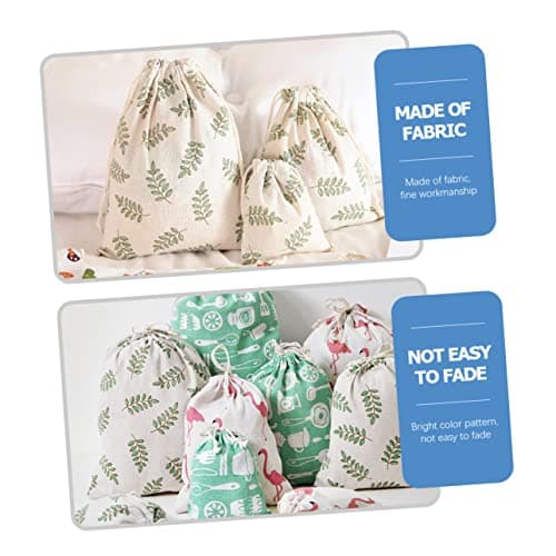 WEKADRIN 6Pcs Printed Cotton Linen Drawstring Pouches Storage Bags for Travel Clothes Underwear Organization Small Medium Large Lightweight Packing Sacks for Home Dorm Party — view 5