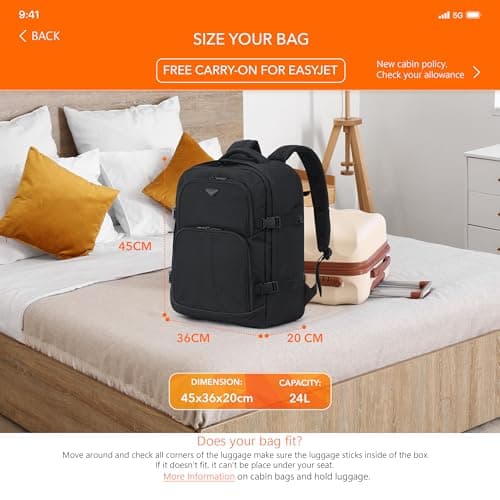Flight Knight 45x36x20cm easyJet Free Carry On Backpack - Large 30 Liter Bag For Underseat Travelling USB Port Padded Comfortable Backpack - Carry On Luggage For easyJet, Ryanair, BA, Jet2 & More! — view 5
