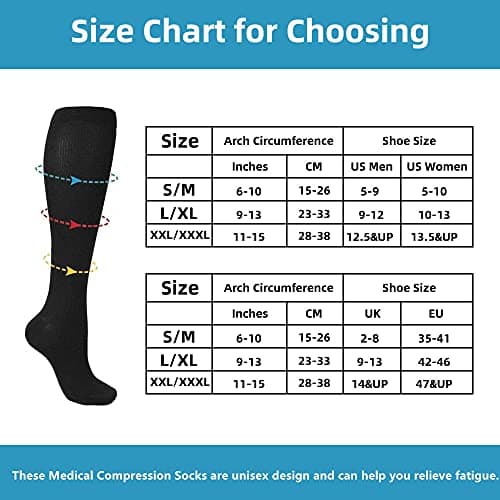 Compression Socks for Women and Men, 7 Pairs Medical Compression Stockings 15-20 mmHg Support Socks for Athletic, Varicose Veins, Running, Cycling, Hiking, Flight, Travel, Nursing, Pregnancy — view 3