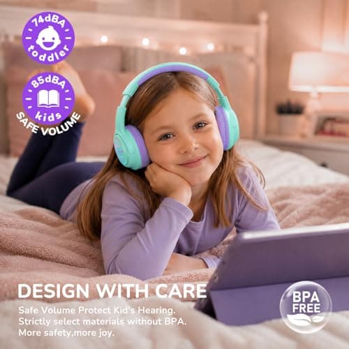iClever BTH18 Kids Headphones Wireless with LED Lights 43H Playtime Travel — view 2