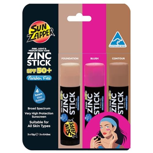 Sun Zapper Beauty Pack - Light Skin Tone, Dark Skin Tone, Pink (3 Pack) - SPF 50+ Zinc Oxide Sunscreen Sticks