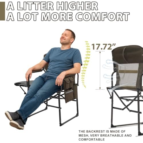 Bonnlo Camping Chairs for Adults Heavy Duty, Folding Directors Chair (2pc) — view 4
