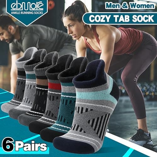 EBMORE Merino Wool Ankle Hiking Socks Compression Warm Thermal Thick Winter Running Moisture Wicking No Show Cushion Socks Gifts Stocking Fillers for Women Men 6 Pairs(Color Mix，L) — view 6