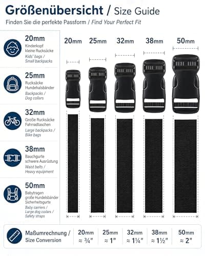 Lammcou Buckle Set Backpack Buckles Plastic POM Quick Release Adjustable, Replacement Strap Buckle for Camping DIY Repair 20mm 25mm 32mm 38mm 50mm (25mm) — view 6