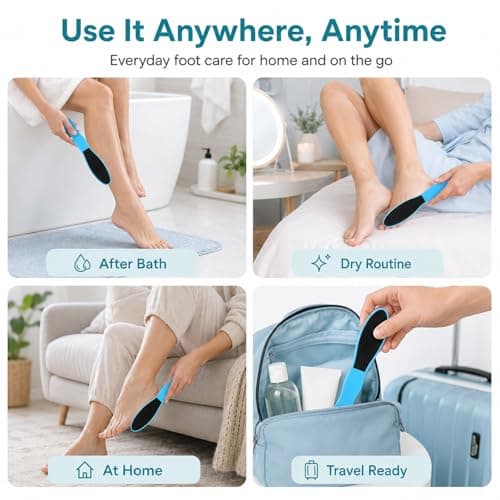 Six-Pack Blue Double-Sided Foot Files for Hard Skin Removal - Wet and Dry Reusable Pedicure Tools with Ergonomic Non-Slip Grip Handle, Easy Home Use and Travel Care Kit for Heels, Feet and Calluses — view 5