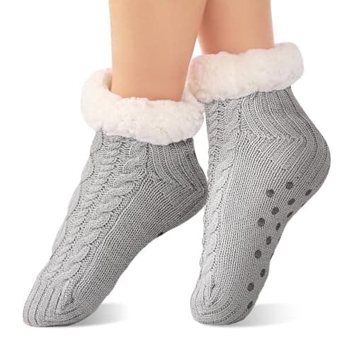 SockWaddles Slipper Socks for Women & Men, Non Slip, Thermal Winter Grey
