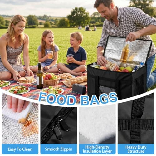 70L Insulated Thermal Bag for Food Delivery – Extra Large Cooler Bag, Heavy Duty Foldable Cool Bag for Grocery Shopping, Picnic & Commercial Use (1, Black-70l) — view 5