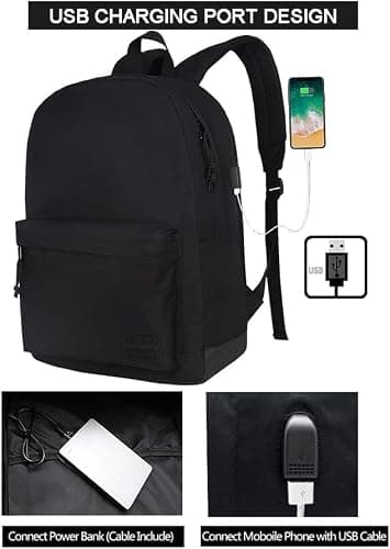 SUPACOOL Lightweight Casual Backpack for Men and Women, Water-resistant Mens backpack, Rucksack for Men, School Bag for College, School Backpack for Boys and Girls(Black) — view 2