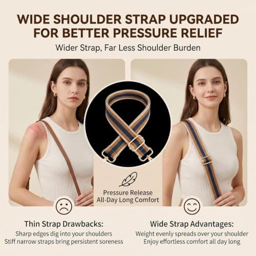 Bag Strap - Wide Adjustable Bag Straps for Crossbody Handbags, Replacement Shoulder Handbag Straps, Geometric Pattern Handbag Strap for Bag Replacement Women Men(Blue and Brown and Khaki) — view 4