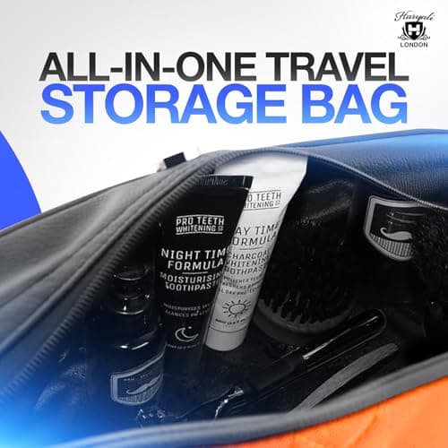 Haryali London Water-Resistant Leather Toiletry Bag for Men Large Travel Wash Bag Shaving Dopp Kit Bathroom Gym Toiletries Makeup Organizer (Orange) — view 6
