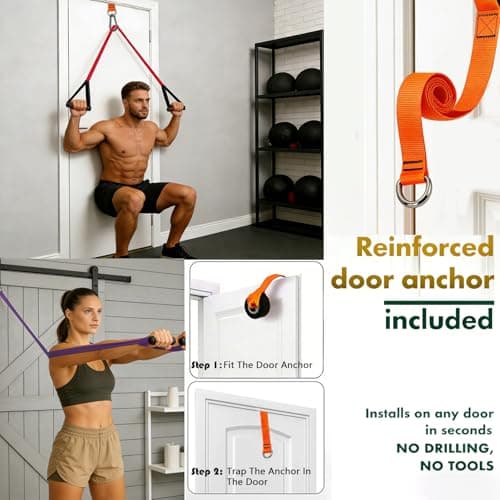 Professional Exercise Bands Set of 5, Heavy Duty TPE Resistance Bands (Up to 125lbs), 4.5mm Thick Exercise Bands for Pull-Up Progression & CrossFit,Odourless Workout Set with Pro Handles & Door Anchor — view 6