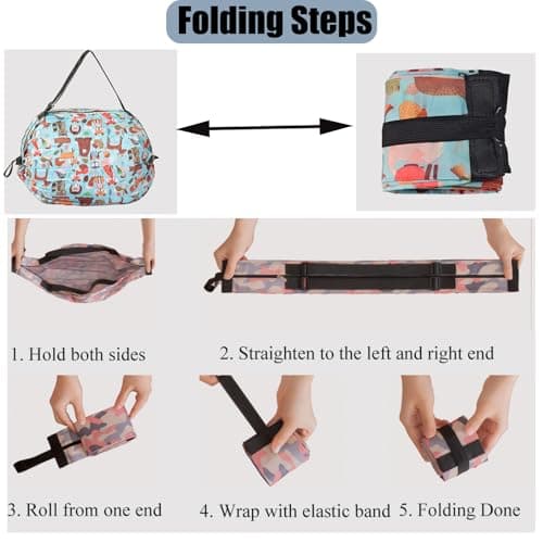 XKE-X 4 Pack Foldable Reusable Shopping Bags - Thickened 210D Nylon Waterproof Grocery Tote with Zipper & Adjustable Straps, Compact Travel Duffel Bag for Groceries, Beach, Storage-Group 1 — view 6