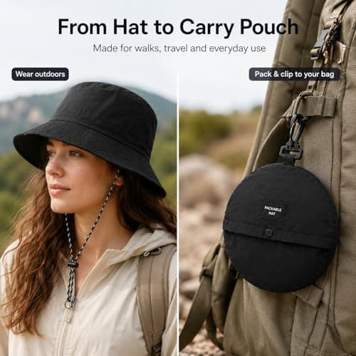 GEEKPC Lightweight Waterproof Bucket Sun Hat with Wide Brim for UPF50+ UV Protection - Packable Foldable Travel Hat with Adjustable Chin Strap for Men Women Outdoor Hiking Camping Fishing Black — view 6