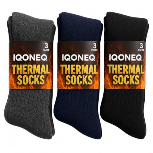 IQONEQ Thick Thermal Winter Socks - Pack of 3 Pairs - Warm, Insulated - For Men, Women and Kids - Adult Size 6-11 UK, D.GREY/NAVY/BLACK, One Size