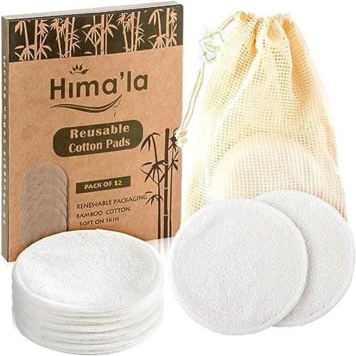 Hima'la 12 Reusable Makeup Remover Pads, Organic Cotton Pads with Wash Bag