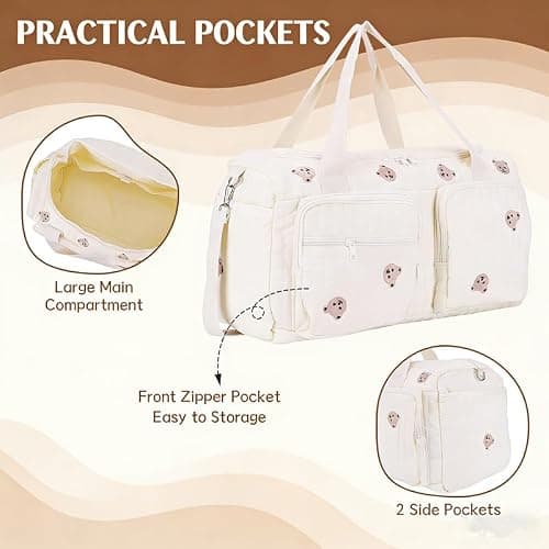 Hospital Bag for Women, Maternity & Baby Delivery Bag with Floral Quilted Design - Large Capacity Weekender Overnight Duffle Bag for Pregnancy, Labor, Travel & Weekend — view 5