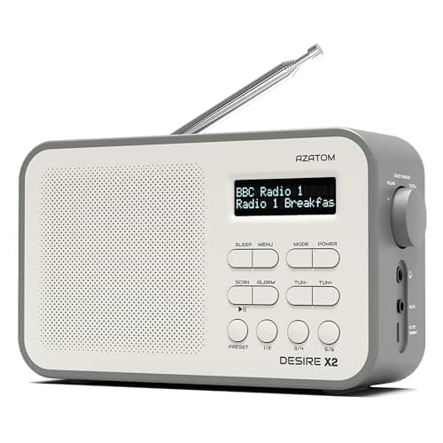 DAB/DAB+ & FM Portable Digital Radio | Simple Controls | Dual Alarms & Sleep Timer | Battery & Mains Powered (4x”AA”) | Bluetooth | Perfect for Home, Office or Outdoors | AZATOM Desire X2 (Grey)