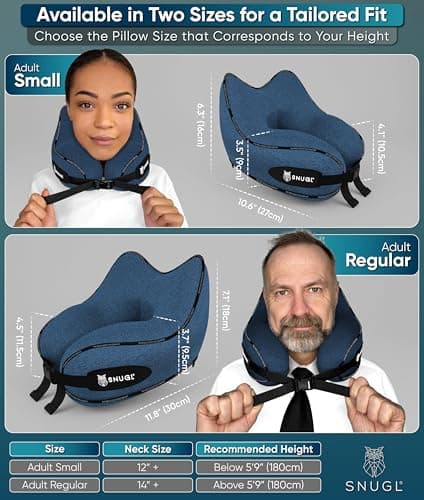 SNUGL Travel Pillow – Memory Foam Neck Pillow for Travel – Support Cushion for Airplane with Carry Bag & Clip - Holiday Essentials (Blue - Adult Small) — view 5
