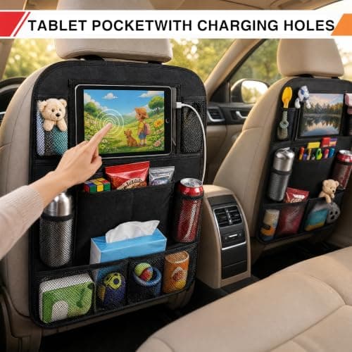 Hounyou 2 Pcs Car Seat Organiser, 40x60cm Car Storage Organiser Back Seat, Road Trip Essentials, with Tablet Holder, for Storage Toys, Books, Drinks — view 6