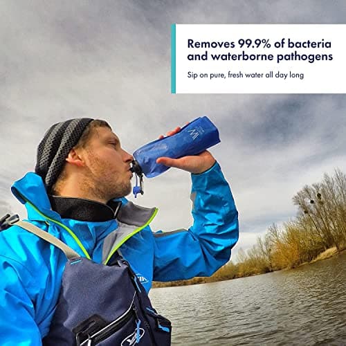 WaterWell™ Foldable Squeeze Travel Filter Water Bottle 500ml - Purifies Water by Eliminating 99.9% of Waterborne Bacteria & Parasites. 1000 Litres of Fresh Water for Travel, Camping & Sports — view 3
