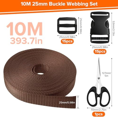 Annickee 10M Nylon Webbing Strap 25mm, Dark Brown Webbing Adjustable — view 2