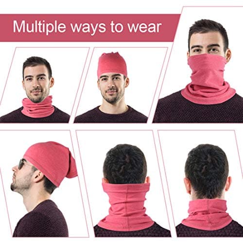 Winter Neck Warmer Fleece Windproof Neck Gaiter Snood for Men Women Cold Weather Face Scarf Headwear for Skiing Running Cycling (Rose+Purple) — view 5